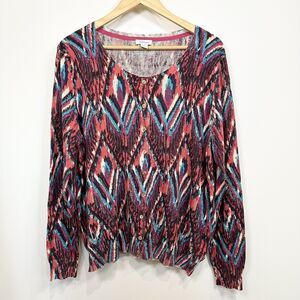 Sundance Cardigan Women’s XXL Pink Button Front Cotton Sweater Diamond Aztec